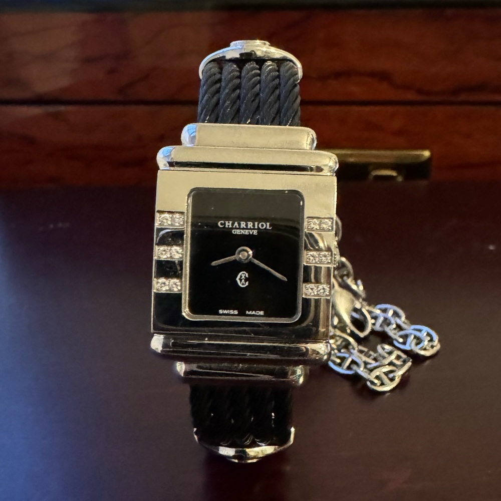 Charriol St Tropez Stainless steel black cable diamond 20mm watch